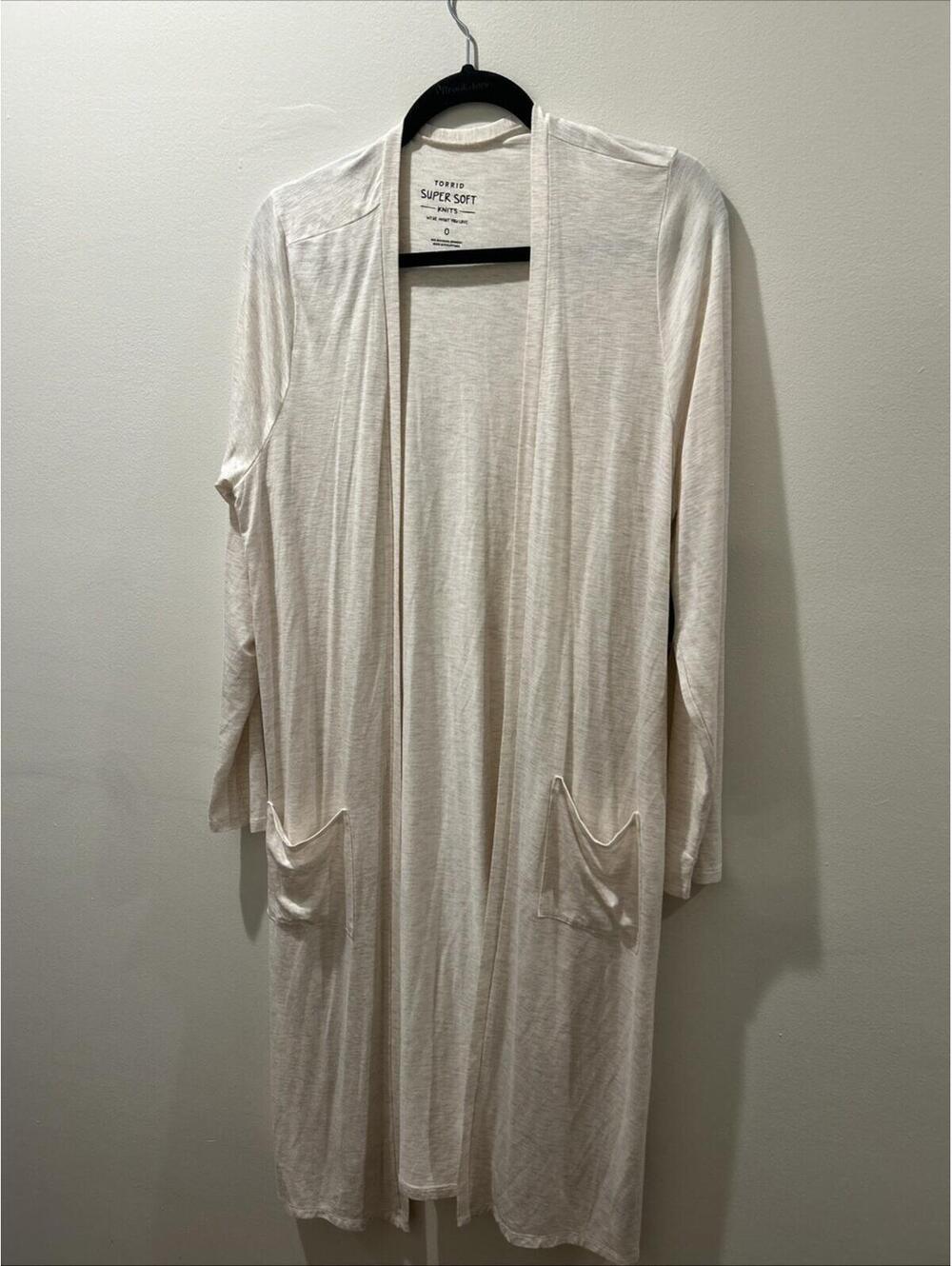 Torrid Super Soft Slub Duster Womens Size 0x (12) Open Front Longline- Oatmeal